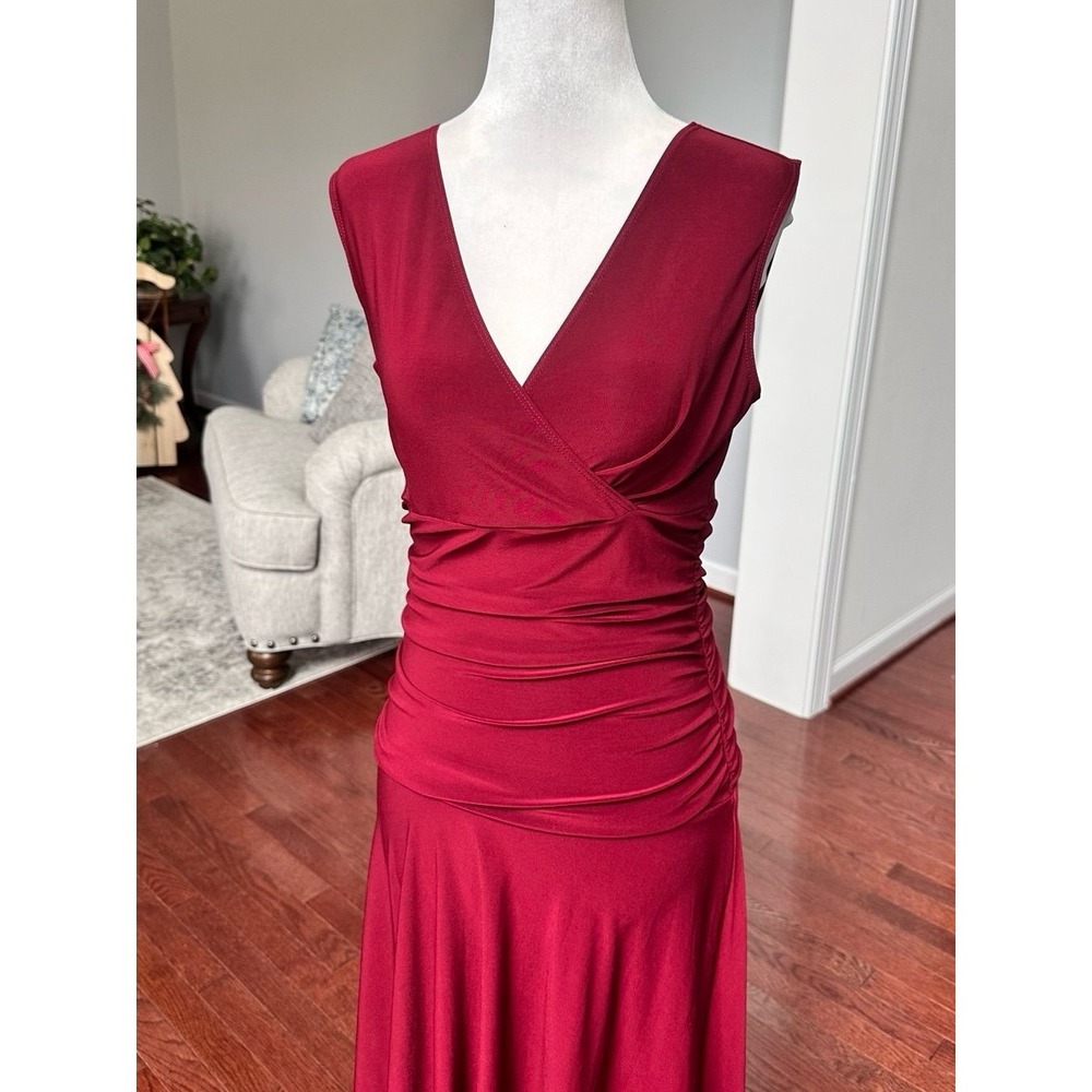Vintage Rekucci Burgundy Simple Plunge Cocktail Feminine Dress Size 4 - Picture 4 of 10